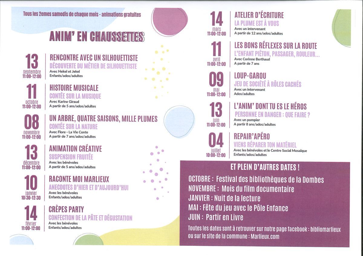 Programme des animations 2025-2026