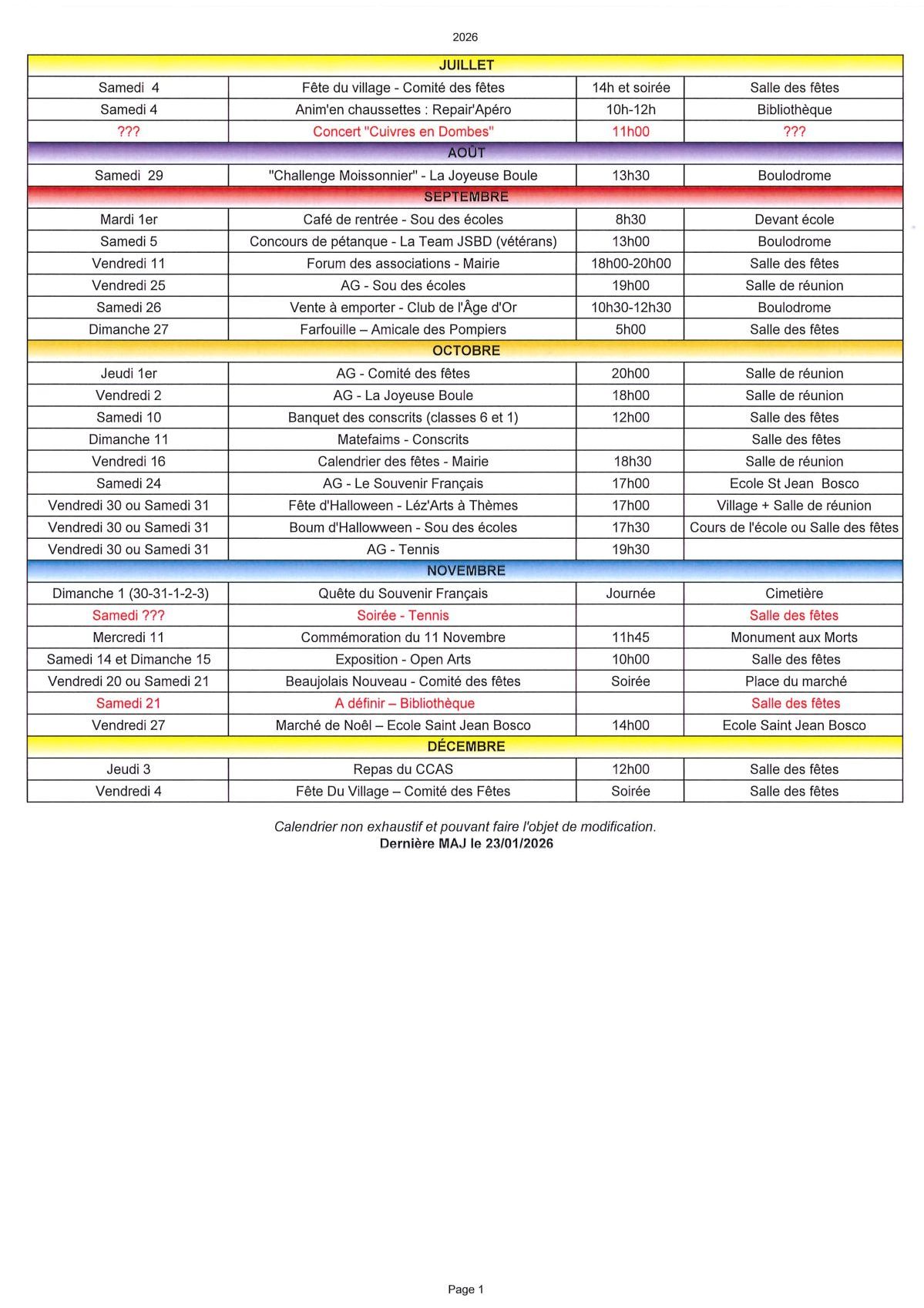 Calendrier des fêtes (juillet à décembre)