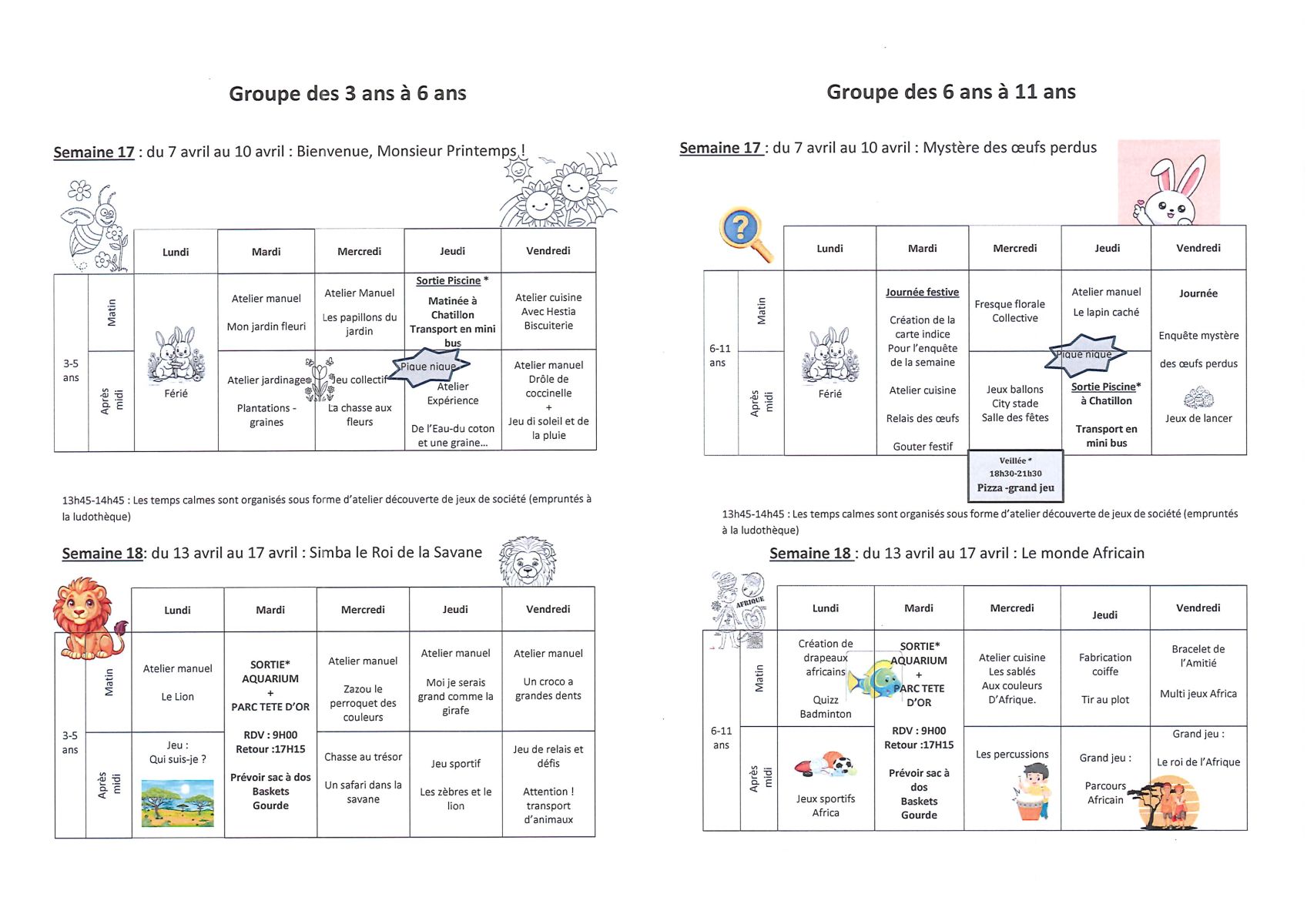 Programme vacances de printemps 2