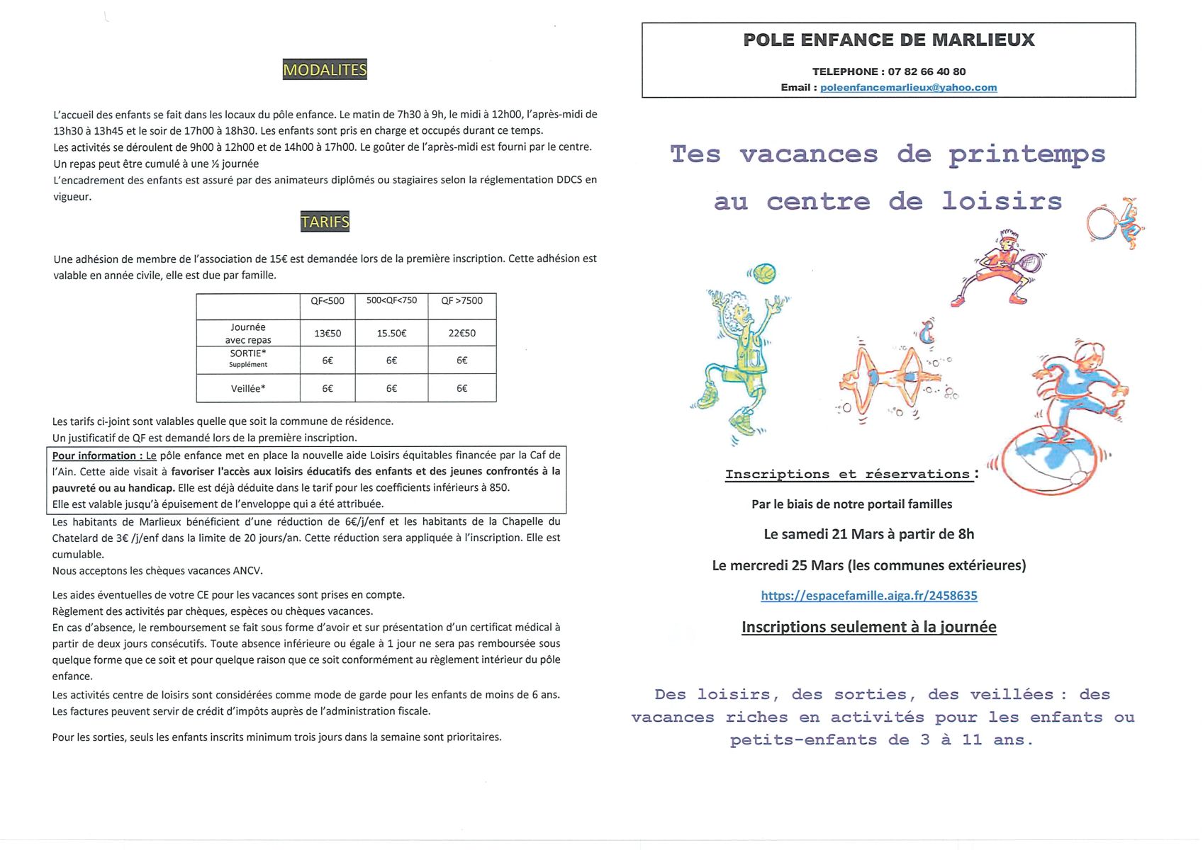 Programme vacances de printemps 1