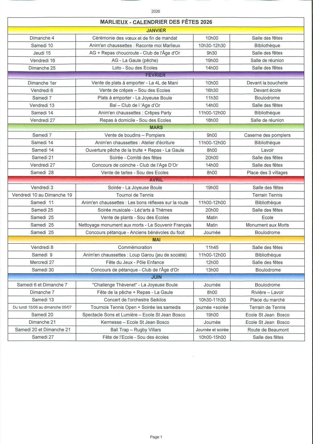 Calendrier des fêtes (janvier à juin)